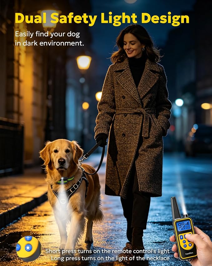 Dog Training Collar with Remote, 3300ft Remote Dog Shock Collar, IPX7 Waterproof Rechargeable E-Collar, 4 Training Modes (Night LED Light，Beep, Vibration, Shock) for Small Medium Large Dogs