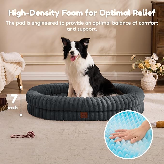 ChiXnuggle Orthopedic Dog Bed for XL Dogs, Waterproof Faux Rabbit Fur Dog Couch with Egg Crate Foam Support and Washable Removable Cover, Bolster Pet Sofa with Non-Slip Bottom, 41x30x7, Dark Grey