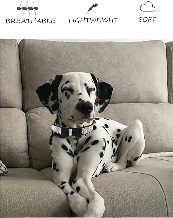 Rhinestone Dog Collar for Small Medium Large Dogs, Adjustable Leather Suede Bling Dog Collars，Diamond Bow Tie Puppy Collars for Boy and Girl.