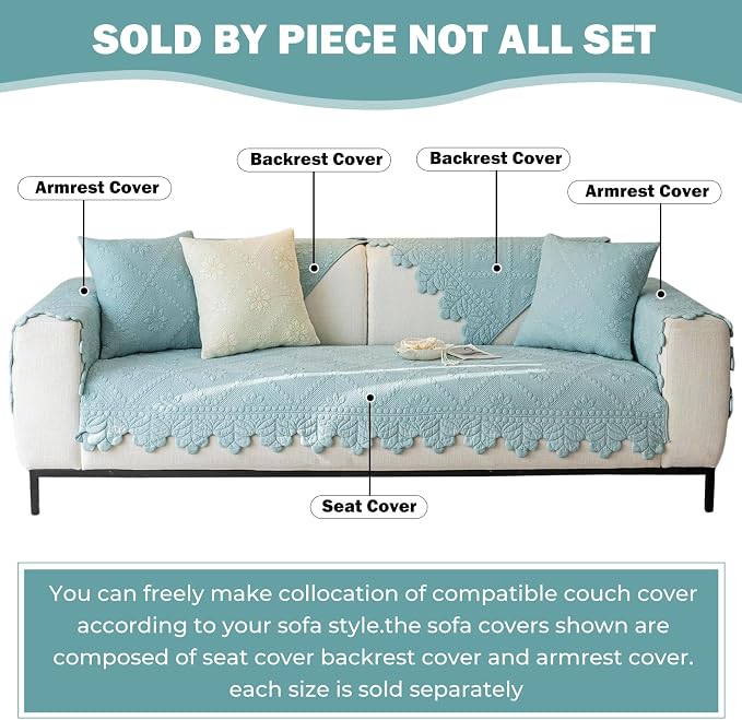 Cotton Quilted Dog Couch Cover for Sofa Farmhouse Rustic Embroidery Sectional Couch Cover Soft Anti-Slip Sofa Slipcover Furniture Protector for Kids, Pets (Blue,43"x63")