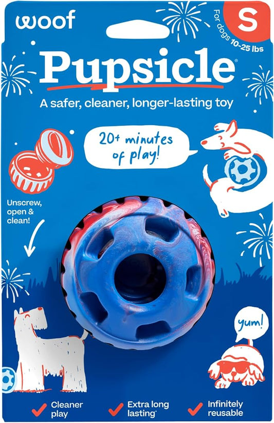 WOOF Pupsicle - Long-Lasting Interactive Dog Ball Toy to Keep Your Pup Busy and Distracted - Safe for Dogs - Low-Mess Design - Dog Toys for Small Dogs 10-25 lbs - July 4th Edition