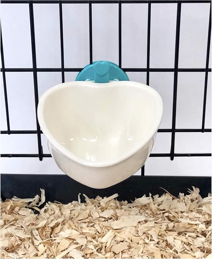 Choco Nose Patented Removable Heart Shaped Food Bowl for Dogs/Puppies/Rabbits/Cats/Guinea Pigs/Chinchillas/Birds -Water Dish for Small Pets or Animals - for Wire Cages or Crates 8 oz, Aqua (C607)