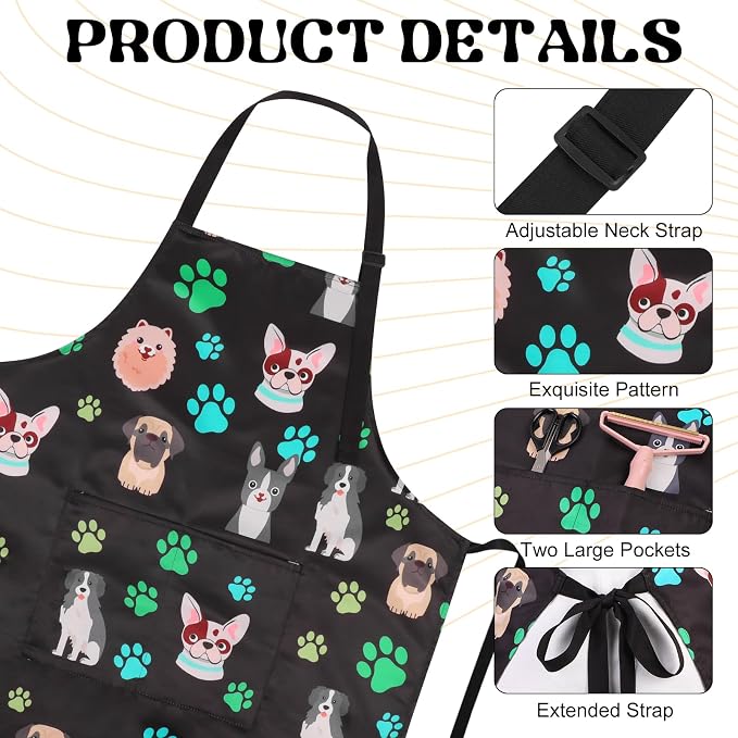 Dog Grooming Waterproof Apron with 2 Pockets, Cute Animals Puppy Dog Pets Apron