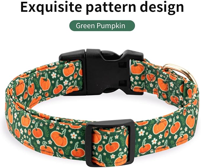 Fall Dog Collar,Soft and Cute Halloween Collars with Pumpkin Patterned Design for Girl Female Boy Dogs,Adjustable Buckle Pet Collar for Small Medium Large Dogs (Green Pumpkin, L)