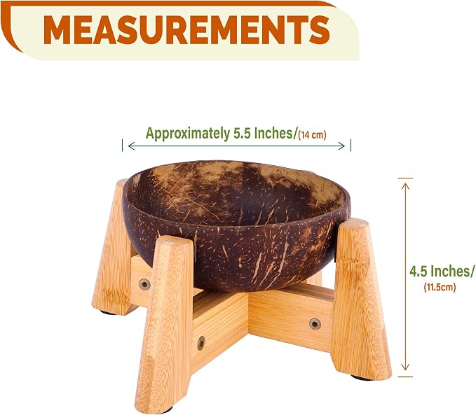 Raised Dog Bowl for Small Dogs - Elevated Natural Coconut Shell Bowl with Wood Stand - 20-oz Capacity