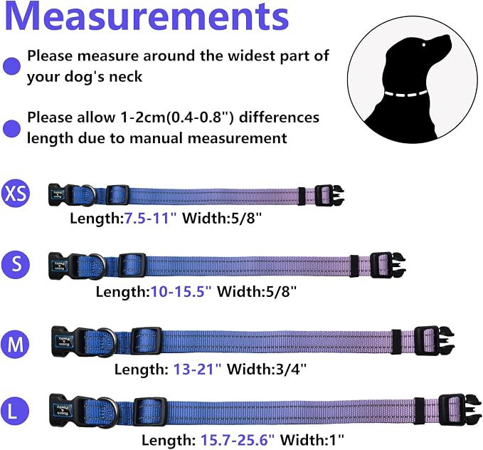 Roses&Poetry Large Dog Collar, Adjustable Reflective Durable Pet Collars for Small Medium Large Dogs(BluePurple-L)