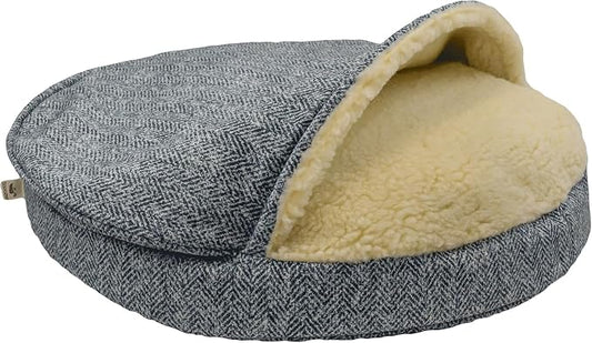 Snoozer Cozy Cave Dog Bed - Indoor Dog Bed with Cover Cave, Covered Calming Burrow for Small & Medium Sized Pets with Blanket Attached, Enclosed, Removable Washable Cover - Large, Palmer Indigo