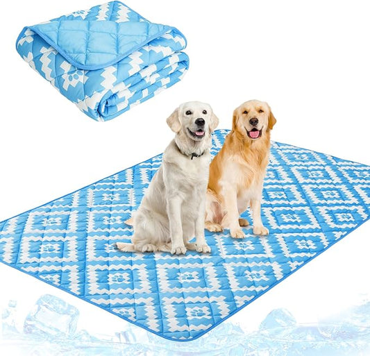 PUPTECK Dog Cooling Mat for Medium Large Dogs, Blanket for Kennels Crate Floor, Pets Cooling Pad, Dog Cat Summer Sleeping Outside, Blue Paw X-Large 40"x60"
