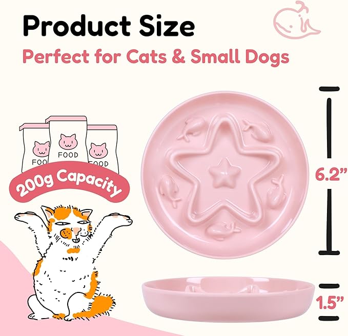 3 Pcs Cat Slow Feeder Bowl – Whisker Friendly Melamine Puzzle Feeding Cat Bowl for Slow Eating – Wet & Dry Food – Dishwasher Safe, Lightweight, Non-Slip (Blue+Pink+Green, 6.3'')