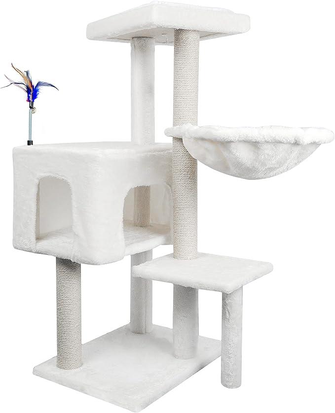 AIWIKIDE Cat Tree Has Scratching Toy with A Ball Activity Centre Cat Tower Furniture Jute-Covered Scratching Posts (Beige, 36.6'')