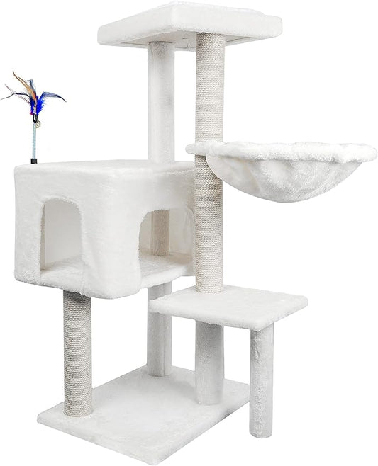 AIWIKIDE Cat Tree Has Scratching Toy with A Ball Activity Centre Cat Tower Furniture Jute-Covered Scratching Posts (Beige, 36.6'')