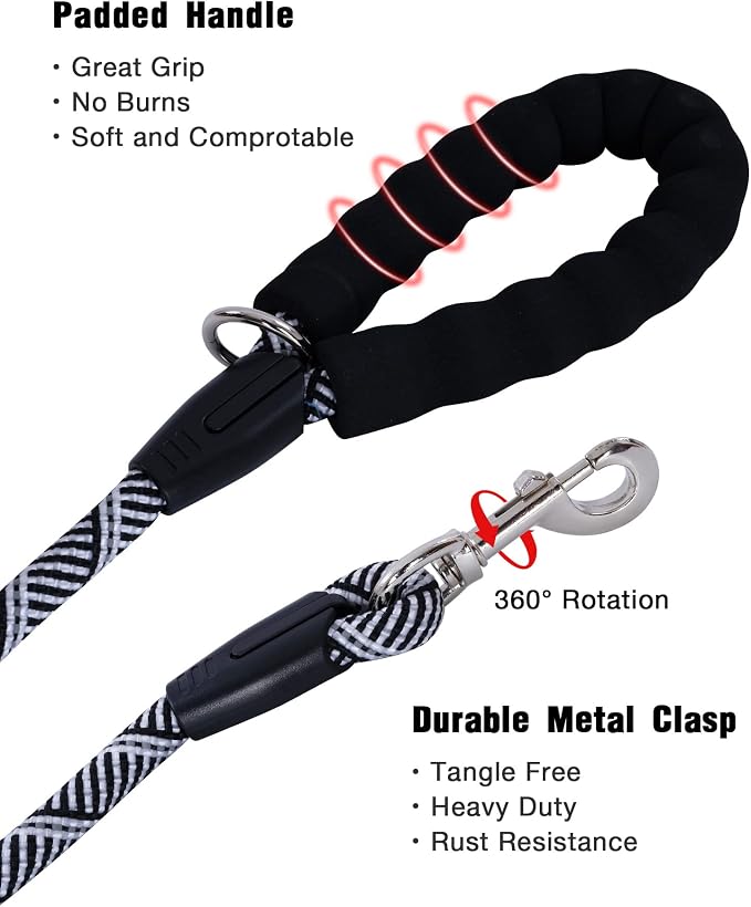 Long Dog Leash with Reflective Threads 15FT 20FT 30FT 50FT,Heavy Duty Bungee Dog Leashes for Small Medium Large Dogs,Shock Absorbing Training Leash for Walking,Hunting,Camping&Yard