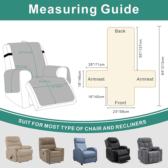Foxdecor Recliner Chair Covers, Recliner Cover Non-Slip Chair Covers, Washable Recliner Couch Cover Furniture Protector, Covers for Recliner Chair with Elastic Straps. (Brown, 23" W)
