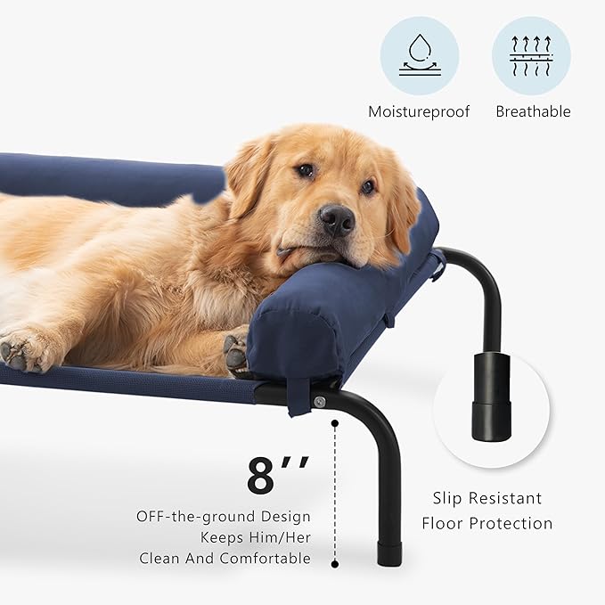 Cooling Elevated Dog Bed for Large Dogs, Portable Indoor & Outdoor Raised Dog Bed with Breathable Mesh, Chew Proof Pet Hammock Cots with Removable and Waterproof Bolsters