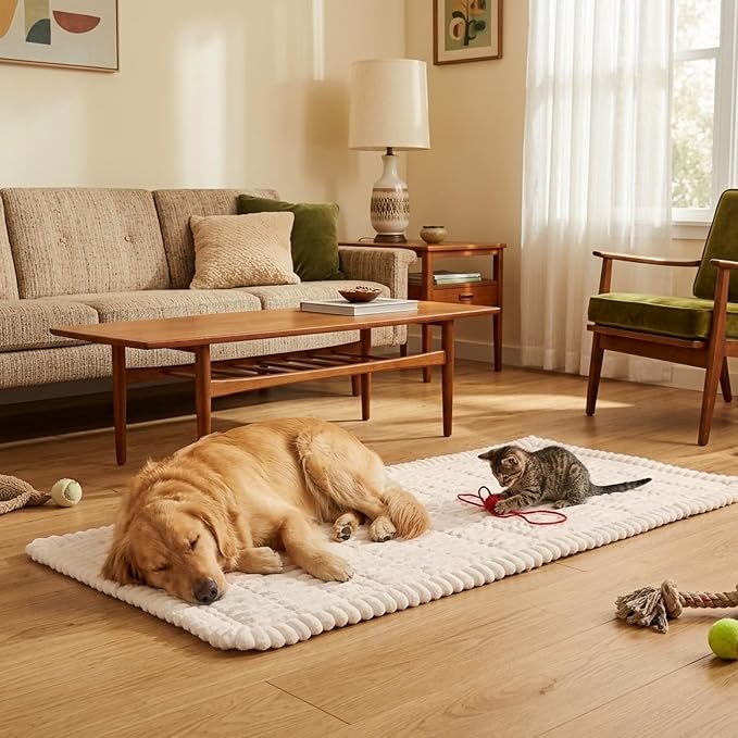 Fixwal Pet and Family Friendly Couch Covers, Washable Non-Slip Dog Mat with Waterproof Backing, Soft Plush Protector for Sofa, Car Seat, Bedside, Playpen, Camping (White, 27.6" x 70.9")