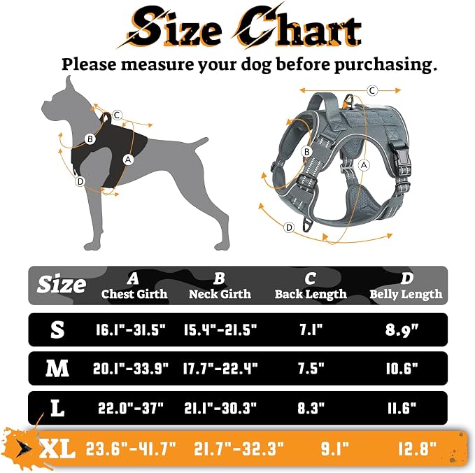 rabbitgoo Tactical Dog Harness for Large Dogs No Pull Adjustable Military Vest with Handle MOLLE Reflective Heavy Duty Dog Vest for Walking Training Hunting Outdoor Working Medium Size Dog Grey XL