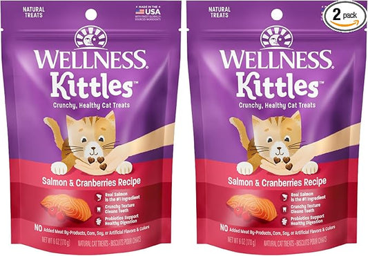 Wellness Kittles Natural Grain Free Cat Treats, Salmon & Cranberries, 6-Ounce Bag (Pack of 2)