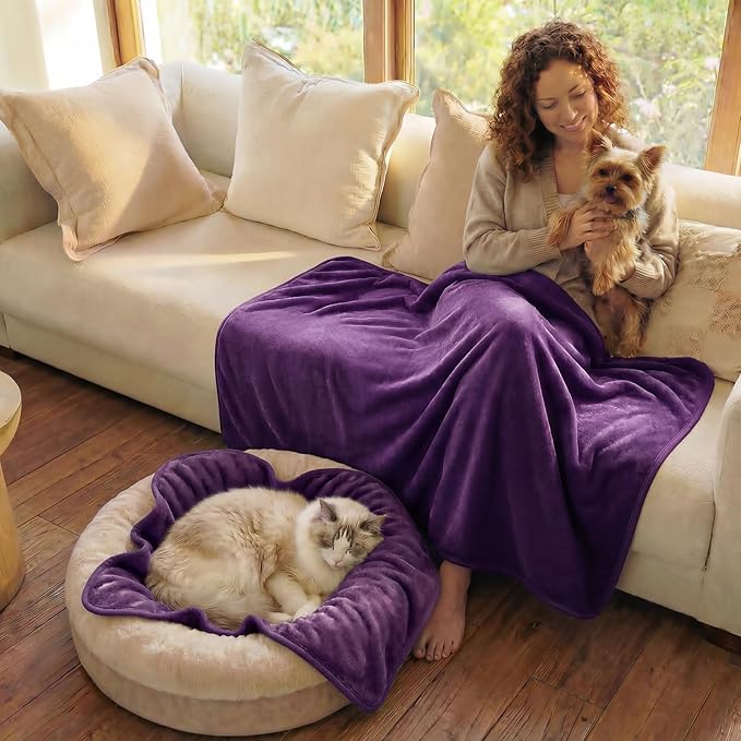 Luciphia Waterproof Blanket for Dog Washable Reversible Sherpa Fleece Throw Blanket for Bed Couch Soft Liquid Pee Proof Furniture Cover Protector for Small Medium Large Pet Cat Purple 57" x 40"