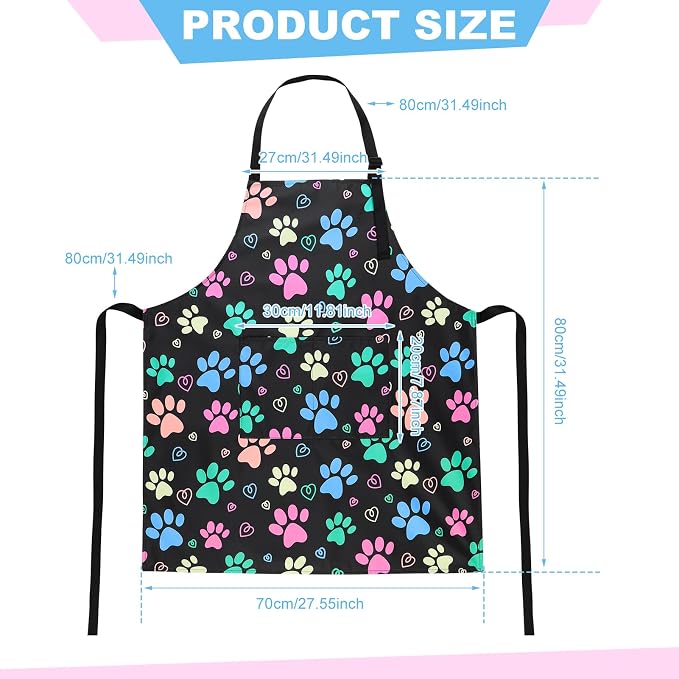 Dog Grooming Waterproof Apron with 2 Pockets, Cute Animals Puppy Dog Pets Apron
