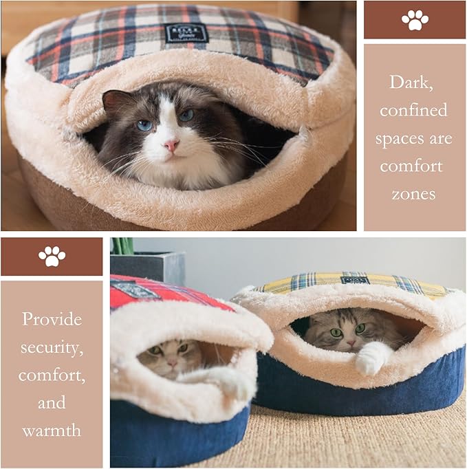Cat Bed Cave – Enclosed Hideaway with Detachable Lid & Mat, Covered Round House for Indoor Kitten & Kitty (Yellow)