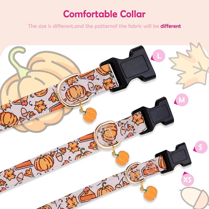 Faygarsle Orange Dog Collar with Pumpkin Leaf Patterns Cute Puppy Collar for Fall Autumn Seasons Dog Collar for Small Medium Large Dogs Stylish Dog Necklace for Male Female Boy Girl Dogs L