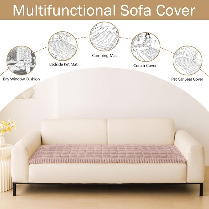 hyha Couch Cover for Dogs Washable, Non Slip Thick Flannel Sofa Protector, Pet Friendly Plush Furniture Cover for Sectional Sofa & Loveseat (Dusty Pink, 35.4" x 63")