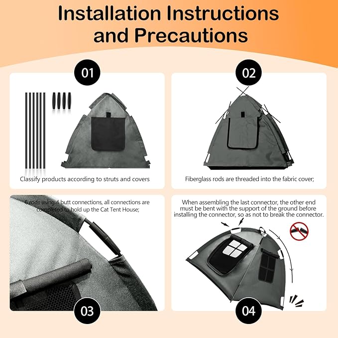 Portable Pet Tent, Full-Enclosure Zippered Mesh, Indoor & Outdoor | Easy-flex poles, tool-free. Tear-resistant. Anti-tip. 5+ colors. For cats, small dogs. 60x60x45cm, 390g