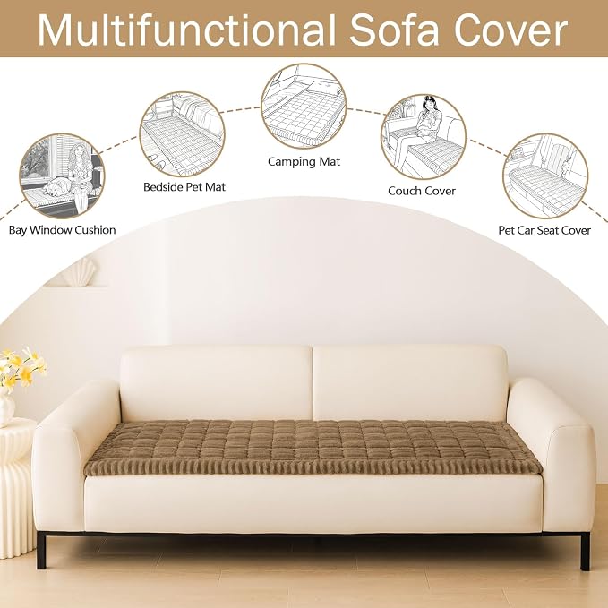 hyha Couch Cover for Dogs Washable, Non Slip Thick Flannel Sofa Protector, Pet Friendly Plush Furniture Cover for Sectional Sofa & Loveseat (Mocha, 27.6" x 82.7")