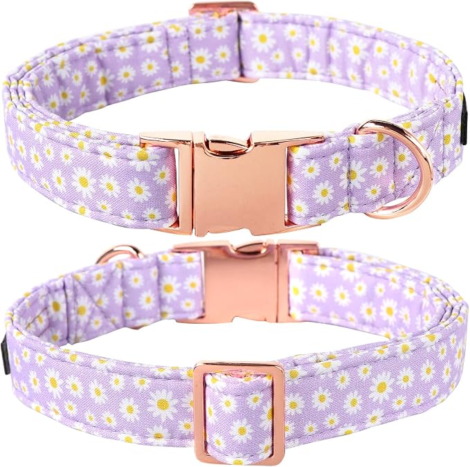 Lionet Paws Spring Dog Collar with Sailor Bow, Soft Comfortable Adjustable Cute Daisy Collar for Large Dogs, Neck 16-24 inches