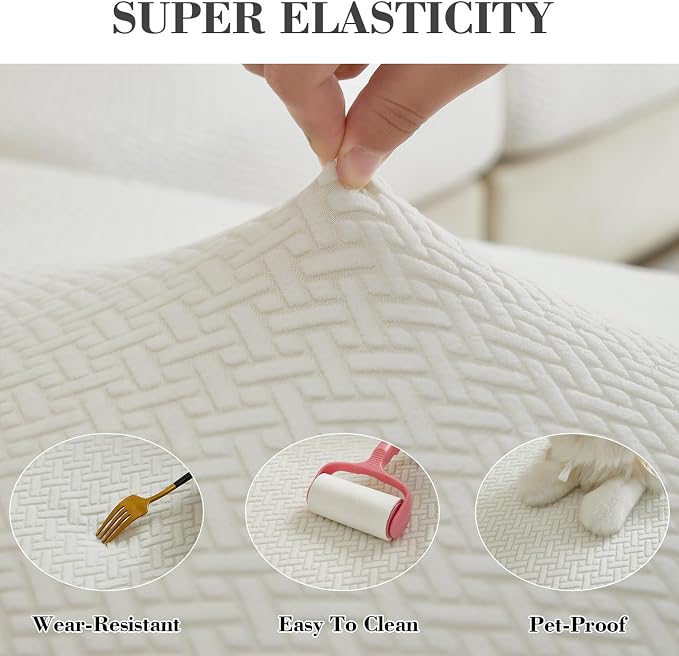 Sofa Covers Couch Covers for Sofa Pet Friendly Couch Cushion Covers Universal Sofa Covers Washable Stretch Slipcovers for Sectional Sofa (Texture Ivory White,Chaise Cover)