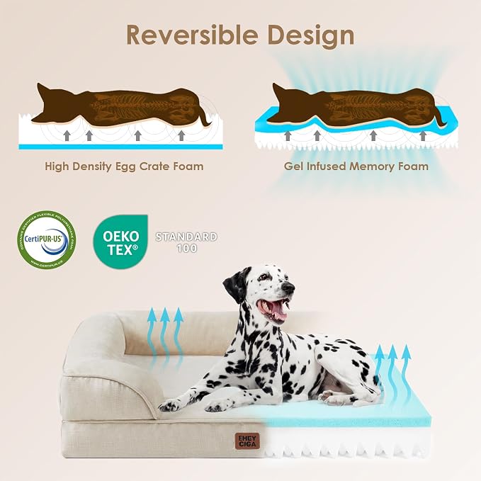 EHEYCIGA Orthopedic Dog Bed for Medium Dogs, Waterproof Memory Foam Medium Dog Beds with Sides, Non-Slip Bottom and Egg-Crate Foam Pet Couch Bed with Washable Removable Cover, Beige