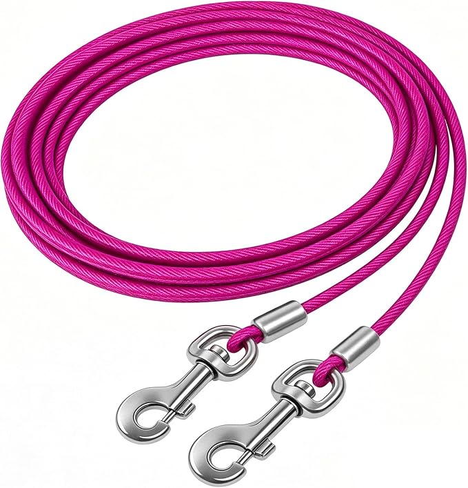 Dog Tie Out Cable 10/15/20/25/30/50 FT Runner for Yard Steel Wire Cable with Durable Superior Clips Pink Dogs Chains for Outside Dog Lead for Large Dogs Up to 165 lbs