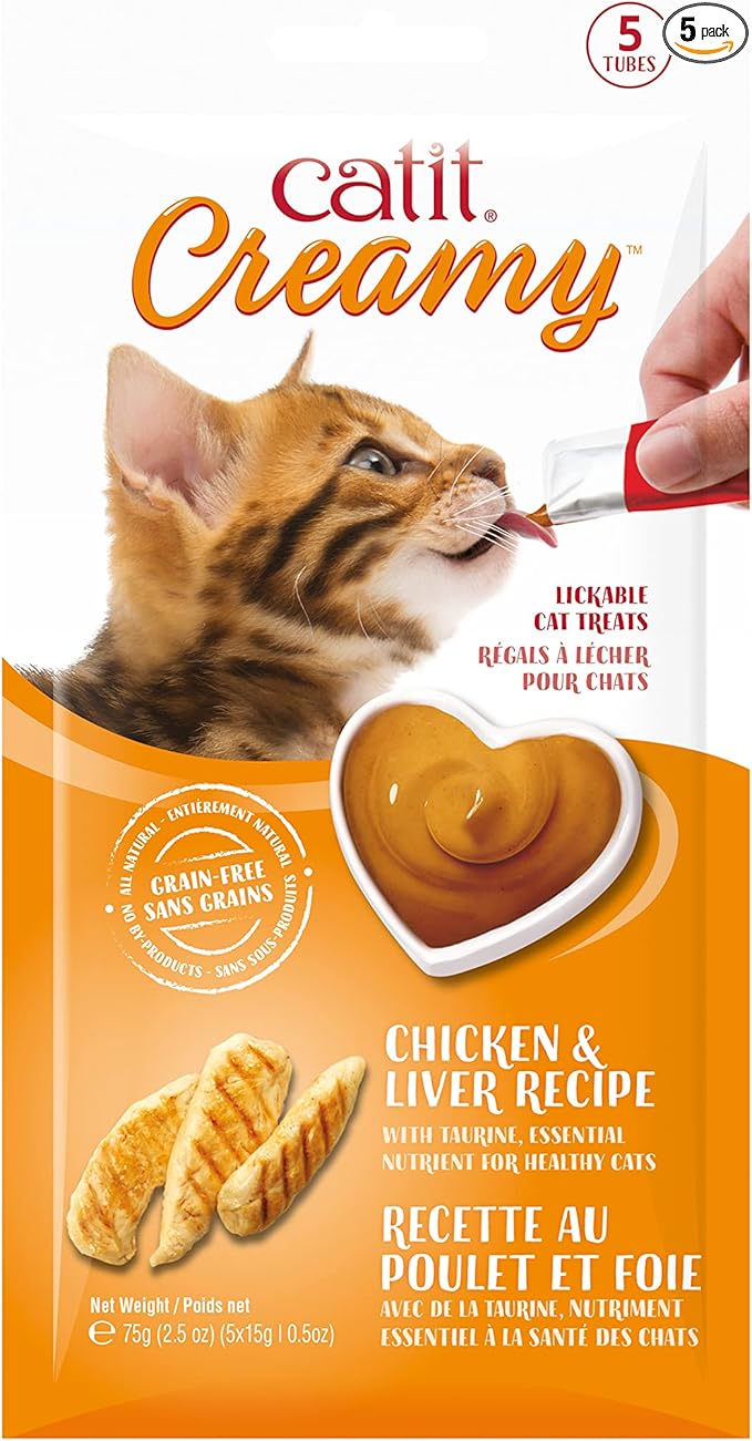 Catit Creamy Lickable Cat Treat – Hydrating and Healthy Treat for Cats of All Ages - Chicken & Liver, 5-Pack