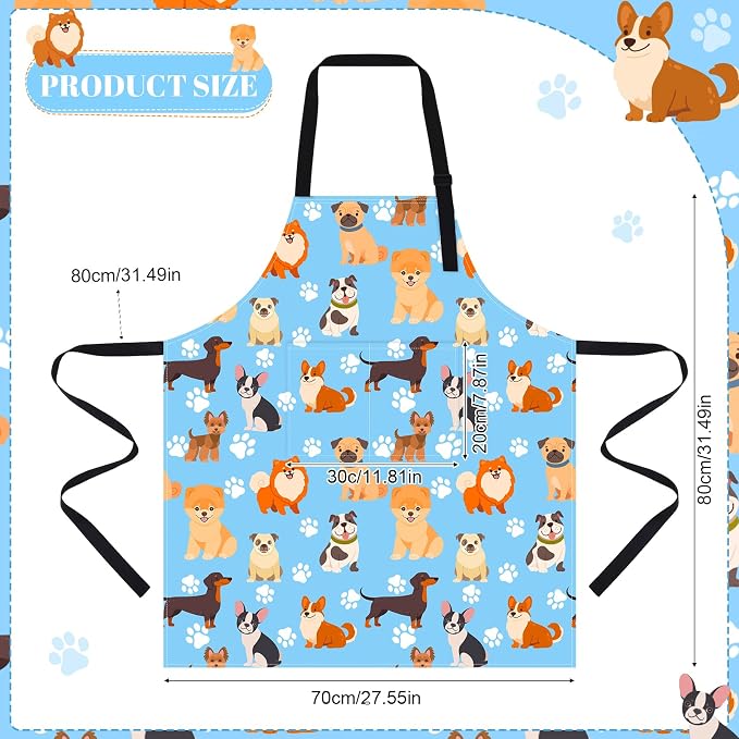 Dog Grooming Waterproof Apron with 2 Pockets, Cute Animals Puppy Dog Pets Apron