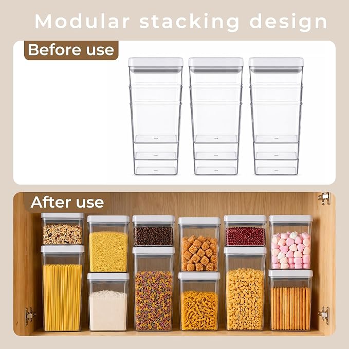 UFORU Food Storage Containers with Twist-lock Lids, 4-Set 0.7/1.3/1.8/2.6QT Airtight Food Storage Containers, Stackable Kitchen Pantry Organizer, Rotary Opening Containers for Flour, Cereal & Sugar
