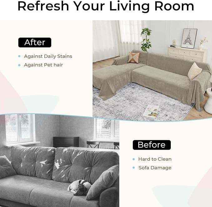 CAPALOCA Sectional Couch Covers, 2 Pieces Chenille Sofa Cover L Shaped Couch Cover Blanket for Dogs Washable Sofa Slipcovers Pet Furniture Protector (XXX-Large: 71" x 118" + 91" x 134", Smoked Tan)