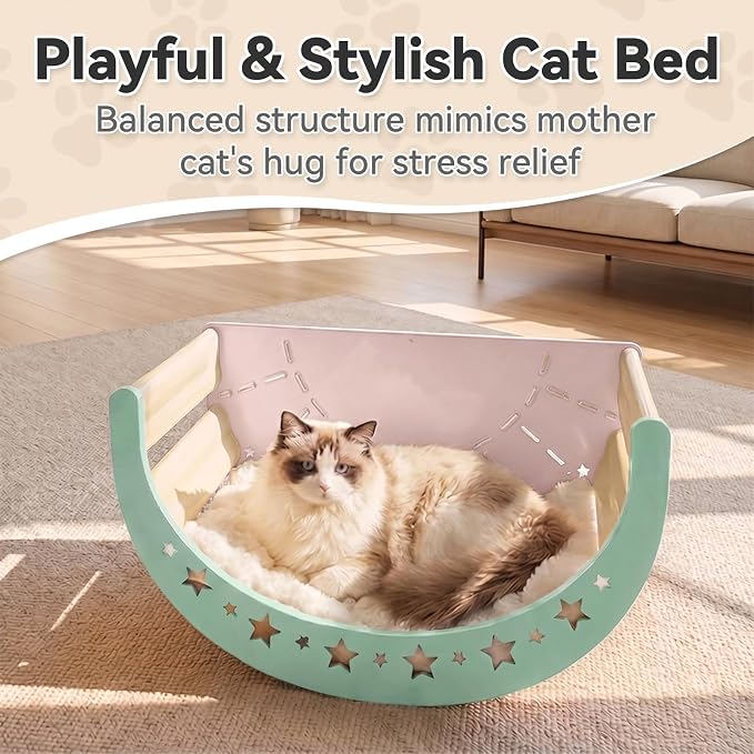 Cat Rocking Bed with Washable Removable Cushion and Sisal Scratching Pads Cat Scratcher Multifunctional Cat Furniture, Pink