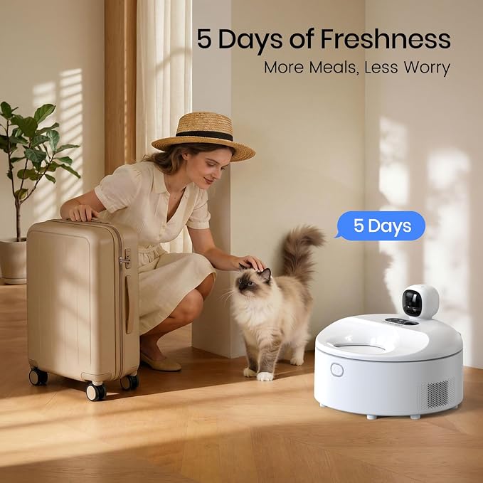 Automatic Wet Food Cat Feeder with 3MP Camera, App Control, Dual Semiconductor Cooling, Heating Feeding Area, 5 Stainless Steel Trays Pet Food Dispenser