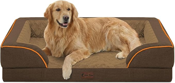 Orthopedic Dog Beds for Extra Large Sized Dogs 42x30 Inch, XL Waterproof Egg Crate Foam Dog Sofa Bed with Removable Washable Cover Big Pet Couch with Bolster & Non-Slip Bottom, Brown