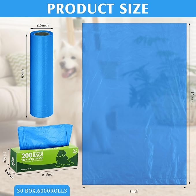 Harloon 6000 Counts Dog Poop Waste Bags Bulk, 30 Rolls Pet Waste Bags, Extra Thick Strong Leak Proof, for Walking, Travel, Park, Puppy Cleanup,Universal Doggy Rolls Waste-Box(Bule,12 x 8 Inches)