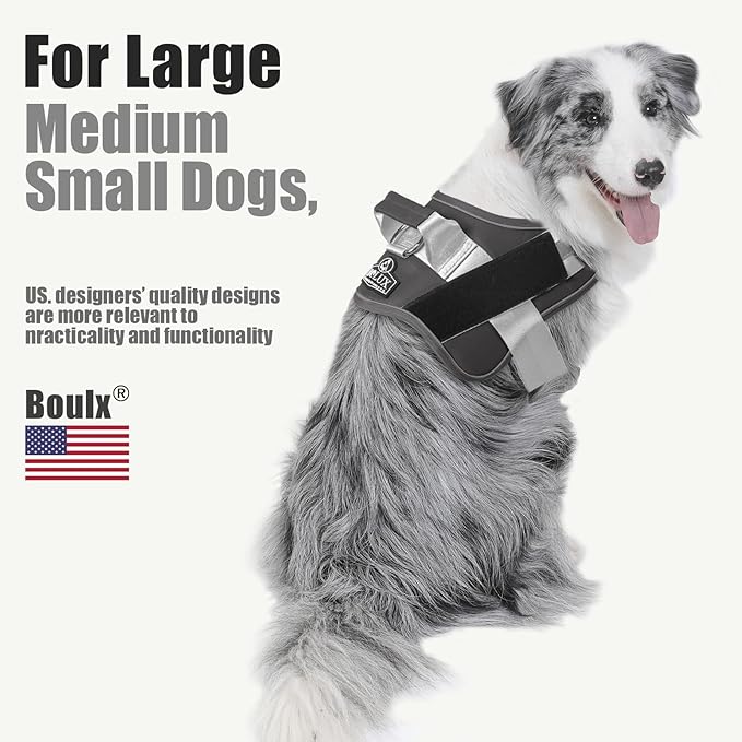 Dog Harness, No-Pull Reflective Dog Vest, Breathable Adjustable Pet Harness with Handle for Outdoor Walking - No More Pulling, Tugging or Choking (Black, L)