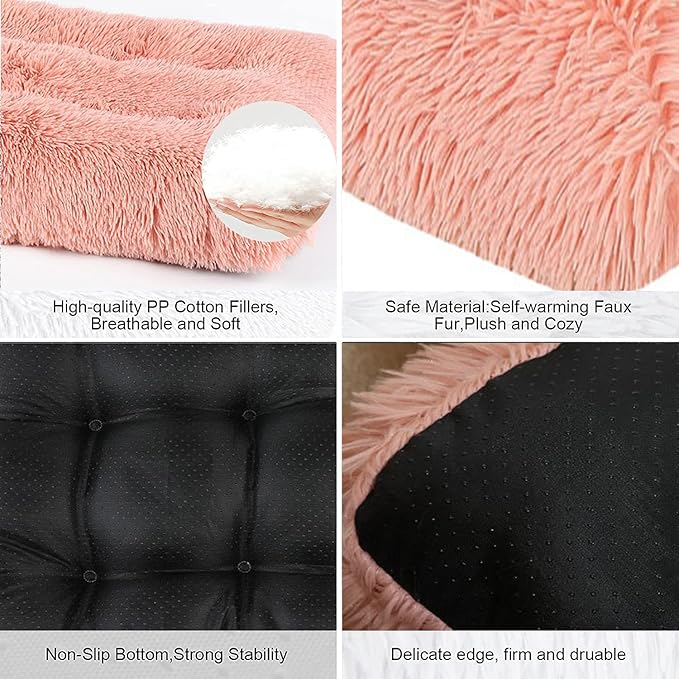 Long Plush Calming Pet Bed Cuddler Pet Bed for Dogs and Cats Fluffy Faux Fur Dog Bed with Anti Slip Bottom Machine Washable Pet Sleep Bed Crate Mat Dark Grey M