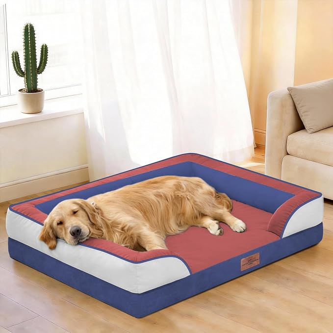 Comfort Expression Orthopedic Dog Bed for Extra Large Dogs 45x35 Inch, Waterproof Egg Crate Foam XL Pet Bed with Bolsters, Dog Couch with Washable Cover & Non-Slip Bottom, American Flag 2