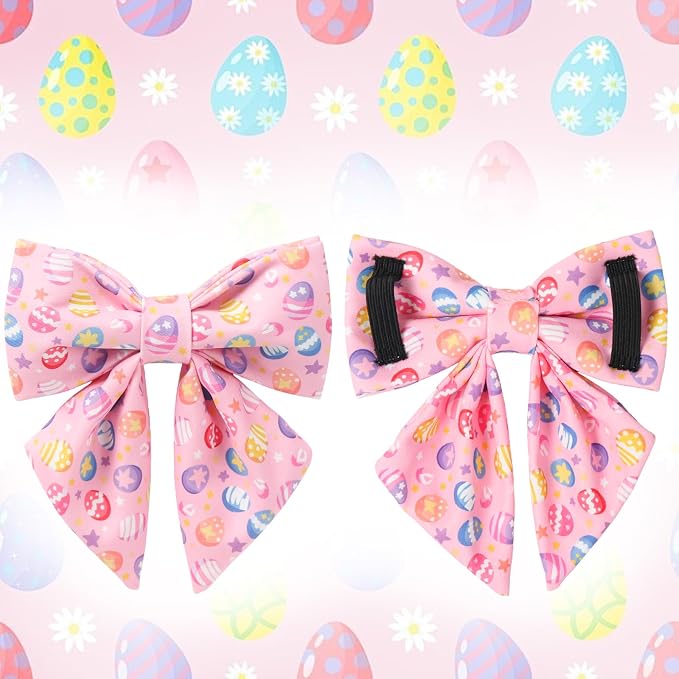 Easter Day Dog Collar with Bow, UP URARA PUP Easter Eggs Adjustable Pet Collar Bowtie with Metal Buckle, Colorful Eggs Cotton Dog Collars for Small Medium Large Dogs, S