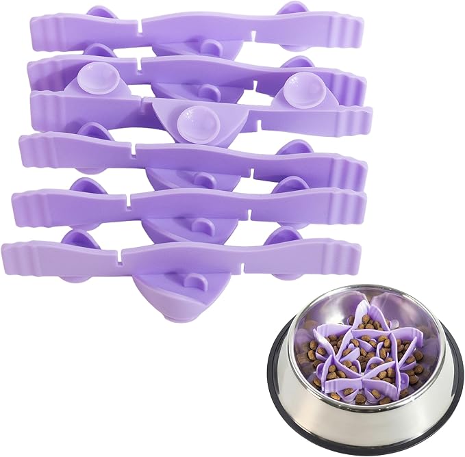 Silicone Dog Slow Feeder Bowl Insert with Suction Cups, Cuttable Food-Grade Lick Mat Divider Fits Stainless Steel Ceramic Glass Dog Bowls, Helps Slow Down Eating, Purple