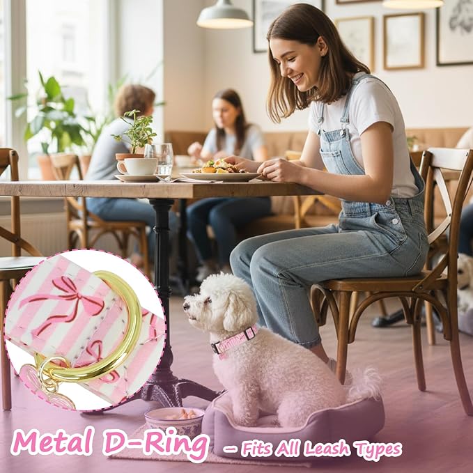 Dog Collar with Bows Patterns, Spring Summer Collection Pink Dog Collar with Exquisite Pendant, Durable Adjustable Collars for Gifts & Daily Use-S
