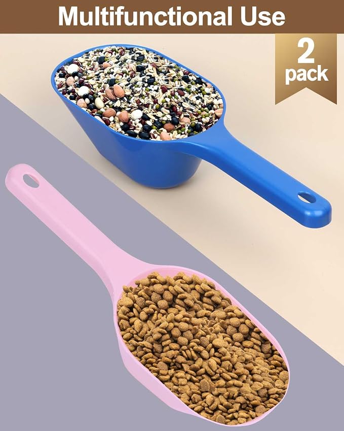 Dog-Cat Food-Scoop Measuring-Cup,1 Cup Capacity Versatile Plastic Pet Food Scoop with Measuring Lines 1 Cup and 1/2 Cup for Precise Portion Control (2, Blue and Pink)