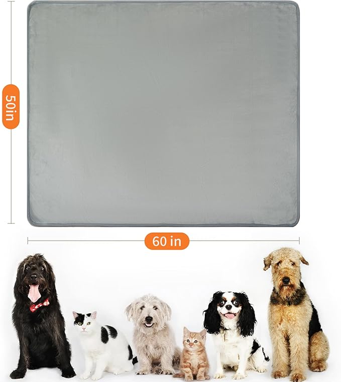 Waterproof Dog Blankets Pet Blanket 50"x60", Soft Fluffy Sofa Car Bed Protector, Reversible Leakproof Flannel Dog Blanket for Large Dogs(Light Grey)