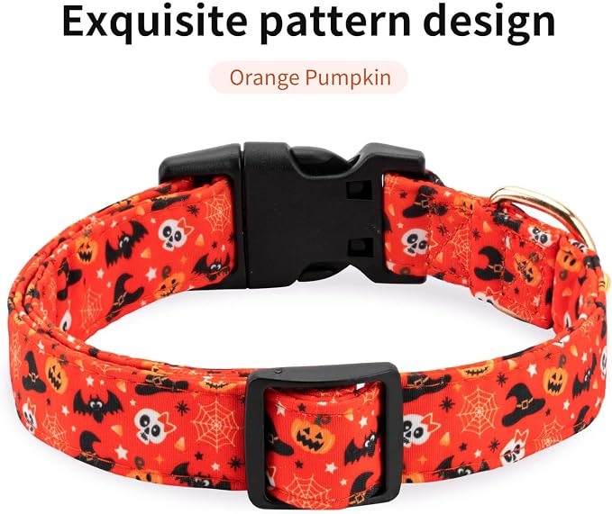 Personalized Halloween Dog Collars,Adjustable Puppy Collars with Safety Buckle for Small Medium Large Dogs,Cute Orange Pumpkin Pattern Pet Collar for Boy Girl Dogs. (Orange Pumpkin, Medium)