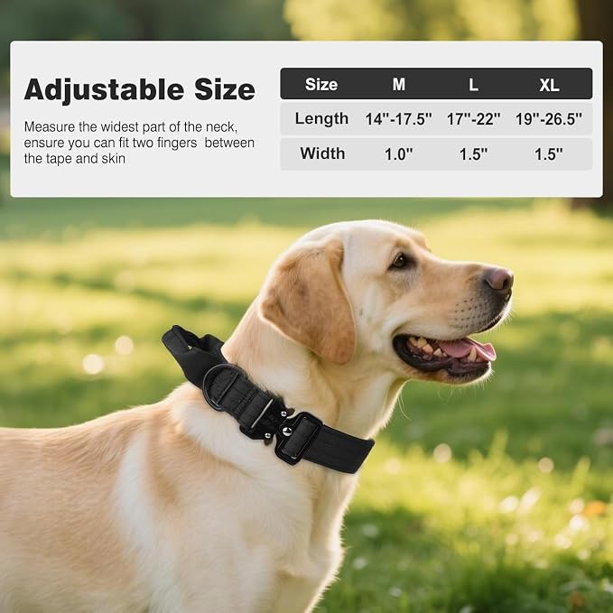 Joytale Tactical Dog Collar for X-Large Dogs with Control Handle, Heavy Duty Military Training Collar for Power Breeds, AirTag Holder Case, Quick Release Metal Buckle, Soft Padded, XL, Black